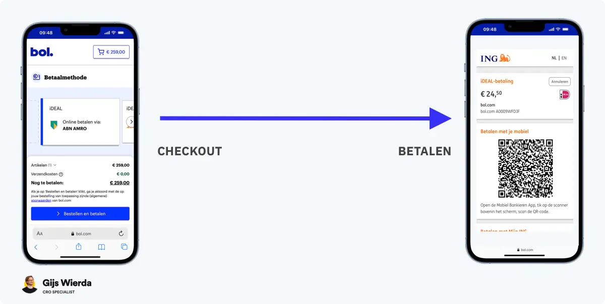 Conversie funnel stap 5: checkout naar betaling starten
